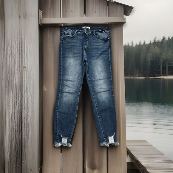 Kancan High Rise Skinny Ankle Jeans 30 (31x26.5) Blue Super Stretch Distressed - Picture 1 of 10